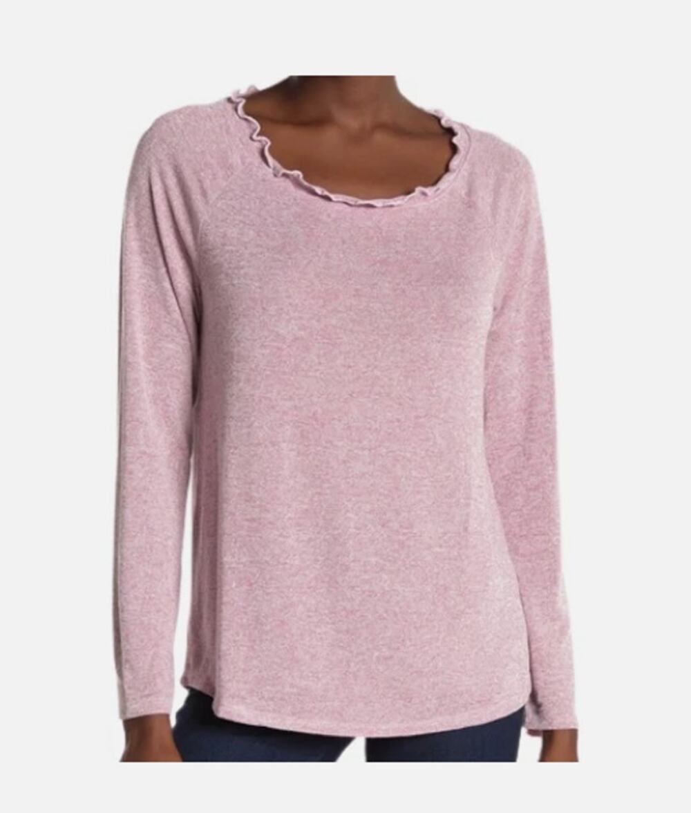 Gibson Ruffled Edge Round Neck Raglan Pullover Long sleeve Top Size large NEw